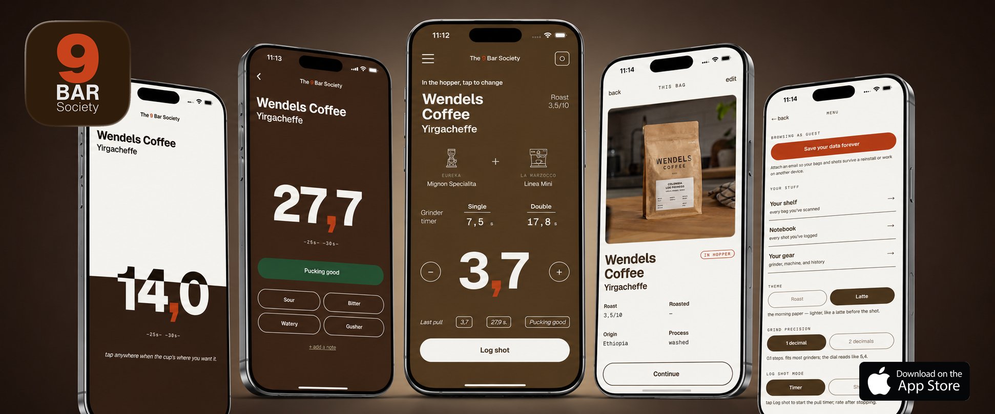 The 9 Bar Society — espresso logging iOS app