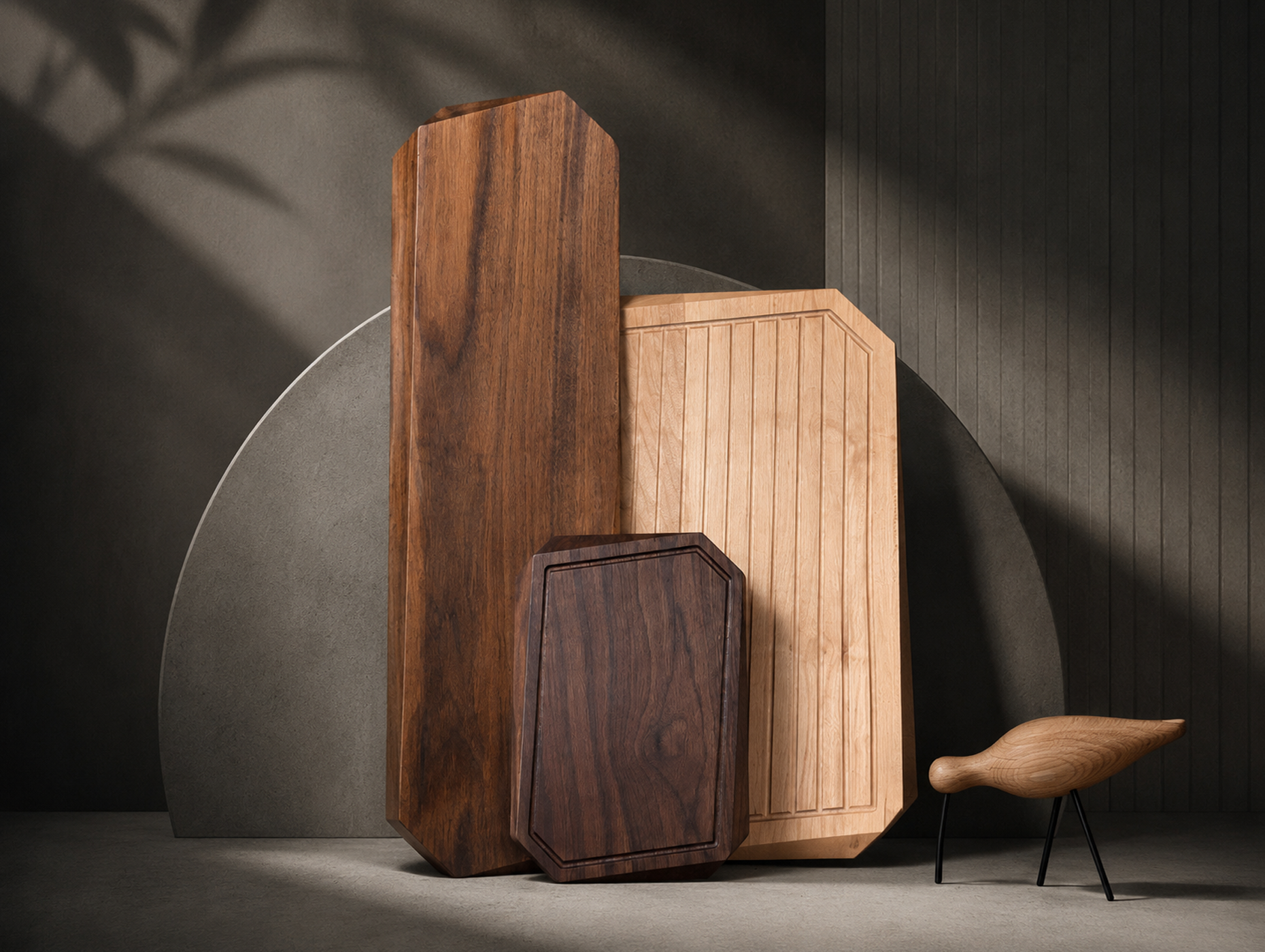 Dæmond — three diamond-form cutting boards in walnut and cherry