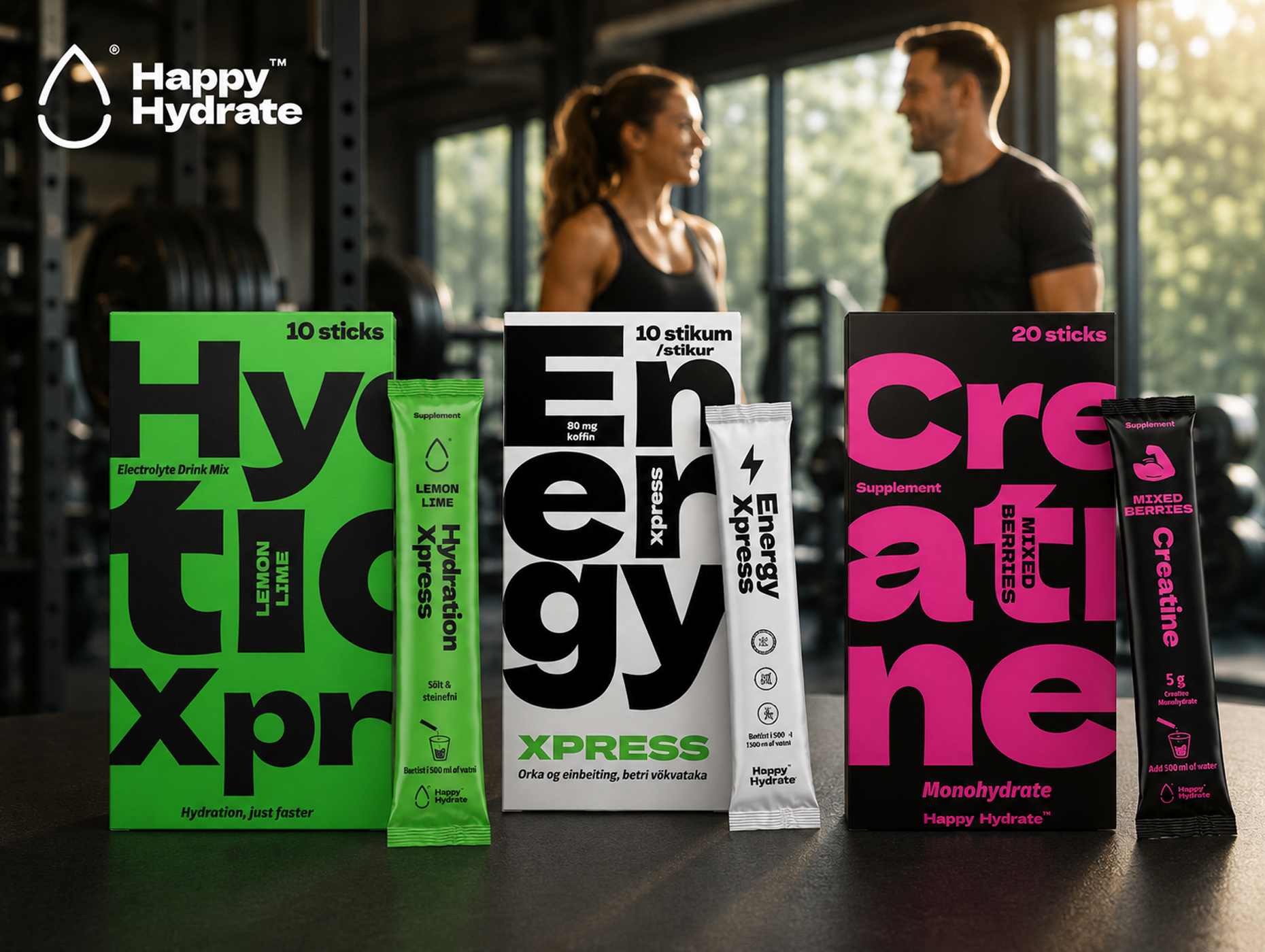 Happy Hydrate — Hydration, Energy and Creatine Xpress packaging