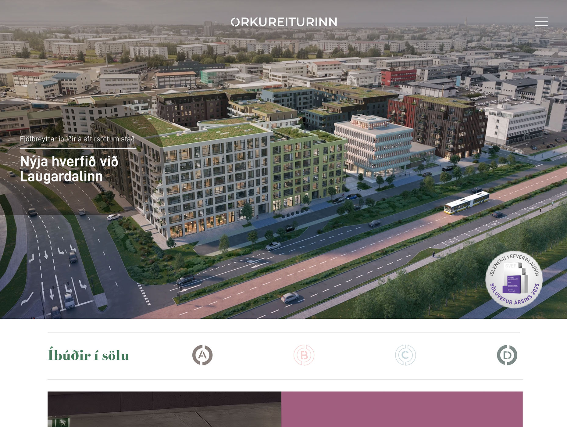 orkureiturinn.is — Söluvefur ársins 2025, sales site for 462 apartments in central Reykjavík